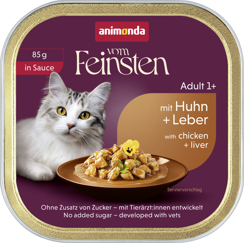 NOWOŚĆ! Tacka 85 g – wejście do świata premium Vom Feinsten 14 83671 Vom Feinsten Katze Adult in Sauce mit Huhn Leber 85g 72dpi 1920x1912px 5 NR 51129 3